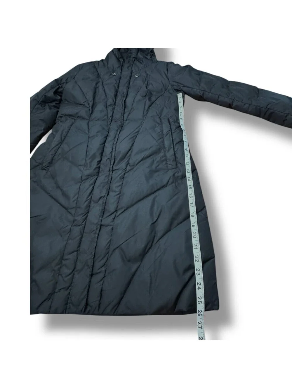 Eileen Fisher Down Puffer Coat Black Full Zip Hooded Winter Outdoor Women’s XS